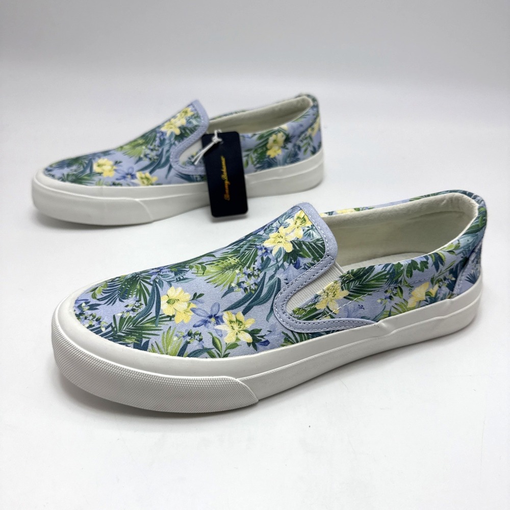 Tommy Bahama Women's 8 Slip On Sneakers Blue Yellow Green Tropical Floral